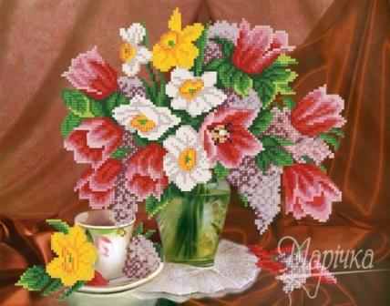 Вышивка Маричка Тюльпаны и нарциссы ткань с рисунком РКП-177
