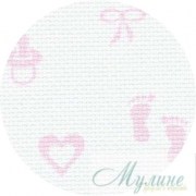 3706/4249 Aida 14 (шир. 110 см) білий з рожевим дитячим принтом Zweigart