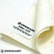 Канва равномерного переплетения Murano Lugana 32 молочный с розовыми брызгами 1319