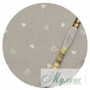 Ткань равномерка Zweigart Murano Lugana Petit Point 32 серый с сердечками 7409