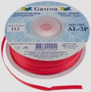 Лента атласная шир.3 мм двухсторонняя красная